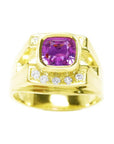 1.99 Carats natural GIA certified untreated men's pink sapphire ring bezel set and diamonds 18K yellow gold.