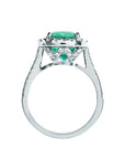 A 14k white gold emerald ring, top and gallery lateral view.