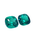 Matching pair cushion cut loose colombian emeralds front side table and crown view