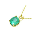 Natural 2.88 ct cushion-cut emerald solitaire pendant in 14K yellow gold with a four-prong setting.