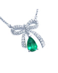 Colombian emerald bowtie necklace pear cut 1.28 carats mined in Muzo, with high quality natural diamonds pave set