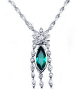 Marquise cut Colombian emerald necklace in 14K white gold with diamond links.