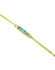 14K yellow gold bracelet with five emerald-cut Colombian emeralds.