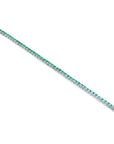 Natural Colombian emeralds tennis bracelet, 14K gold, round cut, prong set, sparkling medium deep green.