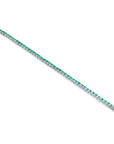 Natural Colombian emeralds tennis bracelet, 14K gold, round cut, prong set, sparkling medium deep green.
