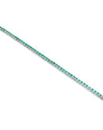 Natural Colombian emeralds tennis bracelet, 14K gold, round cut, prong set, sparkling medium deep green.
