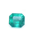 Natural square emerald from the Muzo mines Colombia, bright medium green hue and dazzling crystalline clarity.