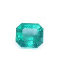 Natural square emerald from the Muzo mines Colombia, bright medium green hue and dazzling crystalline clarity.