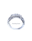 14K white gold diamond wedding band with intricate side detailing.