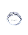 14K white gold diamond wedding band with intricate side detailing.