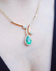 Bridal's complement emerald necklace sourced from the Muzo mines in Colombia a natural pear cut 2.96 carats
