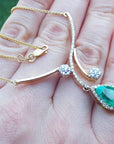 Genuine Colombian emerald necklace hand-rafted in 18k yellow gold and pave setting natural diamonds
