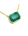 Emerald solitaire necklace 5.52 carats emerald-cut natural from the Muzo mine, set in a handcrafted 18k yellow gold frame