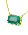 Natural Emerald solitaire necklace 5.52 carats rectangular emerald-cut sourced from the Muzo mine, set in a 18k yellow gold frame
