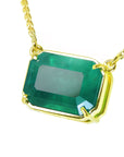 Women's Solitaire Emerald necklace 5.52 carats natural sourced from the Muzo mine, set in a handcrafted 18k yellow gold frame