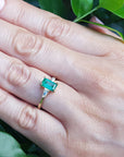 Emerald and side baguette diamond ring for women