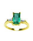 Emerald and side baguette diamond ring for women