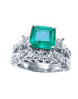 Emerald ring and matching wedding band set natural Muzo mine of 1.48 carats, paired with a coordinating diamond wedding band. Both crafted in 14K white gold