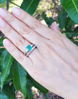 Bridal emerald engagement ring natural Muzo mine of 1.48 carats, paired with a coordinating diamond wedding band. Both crafted in 14K white gold