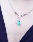 Emerald and diamond necklace natural pear cut sparkling medium green color 1.73 carats with accent diamonds