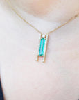 Ladies' Emerald baguette necklace natural from the Muzo mines in Colombia with accent natural diamonds, 14k yellow gold