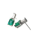 Colombian emerald and baguette diamond stud earrings, 14K white gold.