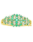 14k gold bangle bracelet with natura colombian emeralds and diamonds round cut