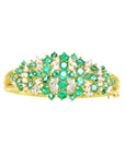 14k gold bangle bracelet with natura colombian emeralds and diamonds round cut