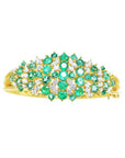 14k gold bangle bracelet with natura colombian emeralds and diamonds round cut