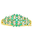 14k gold bangle bracelet with natura colombian emeralds and diamonds round cut