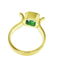 The underside view of a colombian emerald solitaire ring bezel set