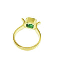 0.93 ct. solitaire Colombian emerald ring in 14K yellow gold, bezel set.