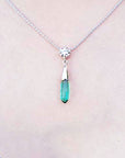 Genuine Emerald briolette necklace from Muzo mines with a natural diamond on top slider bail and 18" inches chain