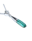 Emerald briolette necklace natural from Colombian Muzo mines set in 14k white gold with a natural diamond on top