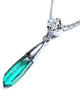 Emerald and diamond briolette necklace natural from Muzo mines set in 14k white gold slider bail and 18" inches chain