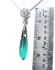 White gold Emerald briolette necklaces set in 14k with a natural diamond on top slider bail and 18" inches chain