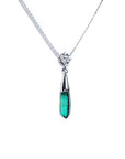 14k white gold Emerald briolette necklaces Muzo mines with a natural diamond on top slider bail and 18" inches chain