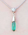 Women's Emerald briolette necklaces natural from Muzo mines with a natural diamond on top slider bail and 18" inches chain