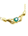 Claddagh emerald necklace, heart cut natural Colombian emerald Muzo mines crafted in 14k yellow gold