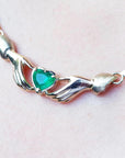Hearth cut necklace Claddagh natural Colombian emerald Muzo mines crafted in 14k yellow gold
