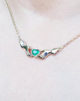Colombian emerald claddagh necklace heart cut 0.76 carats natural Muzo mines crafted in 14k yellow gold