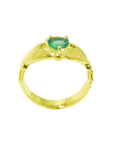 14K yellow gold Claddagh ring with a pear-shaped, medium-green emerald.