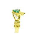 14K yellow gold Claddagh ring with a pear-shaped medium-green emerald.