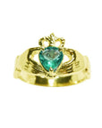 Women's 14K yellow gold Claddagh ring with a pear-shaped emerald.