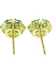 18k yellow gold stud emerald cluster earrings downside profile view.