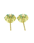 18k yellow gold stud emerald cluster earrings downside profile view.