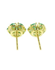 Colombian emerald cluster stud earrings with six round-cut petals in 18K yellow gold.