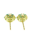 Colombian emerald cluster stud earrings with six round-cut petals in 18K yellow gold.