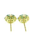 Colombian emerald cluster stud earrings with six round-cut petals in 18K yellow gold.