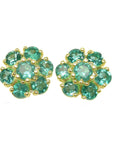 Pair of emerald cluster earrings yellow gold front position top view.